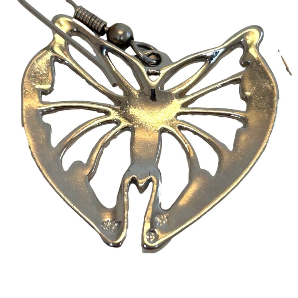 Silver Tone Cut Out Butterfly Dangle Earrings - Picture 5 of 14